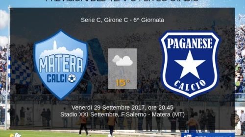 CALCIO - Il Meteo per Matera vs Paganese del 29 Settembre 2017